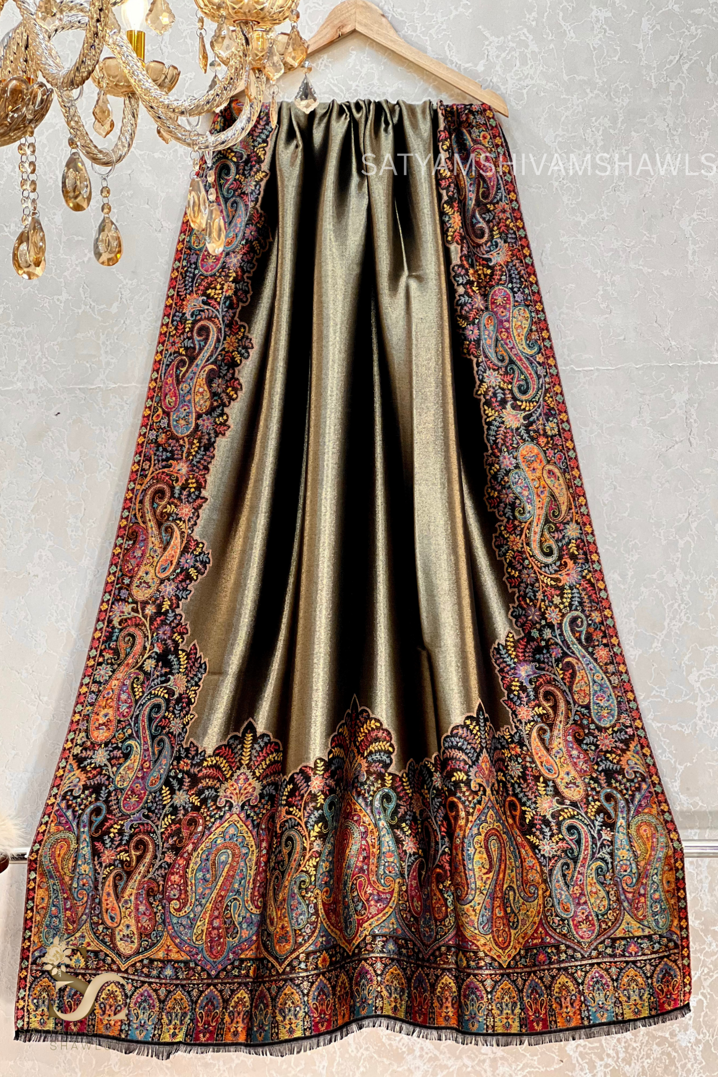 WOMEN SHAWL TWILIGHT COLLECTION FINE WOOL AMBER GOLD,