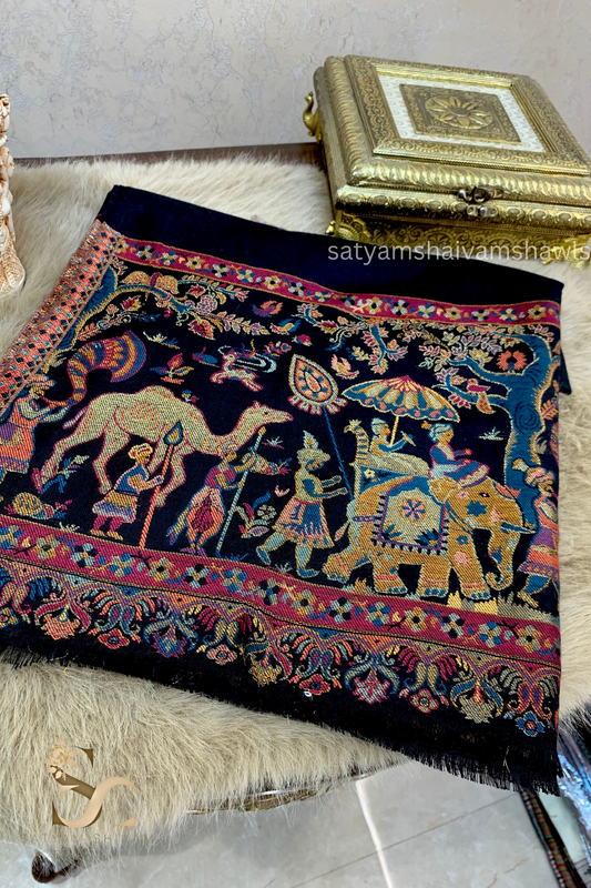 DHOLI PALLA KANI ZARI  WEAVE PURE WOOL  SHAWL,WARM AND SOFT,BLACK