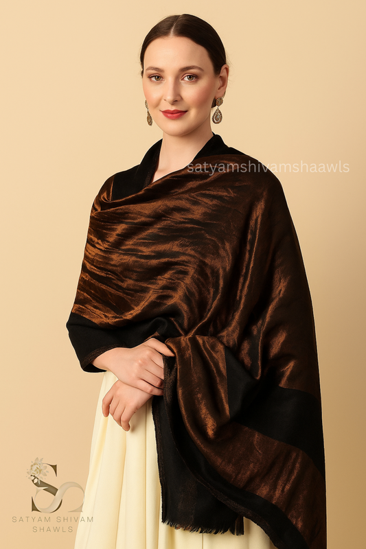 Women reversible moonlight zari border fine wool Stole