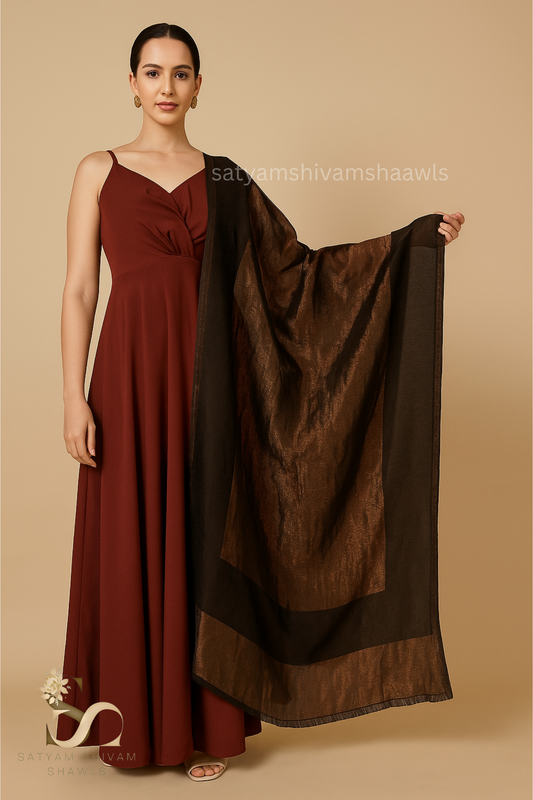 Women reversible moonlight zari border fine wool Stole