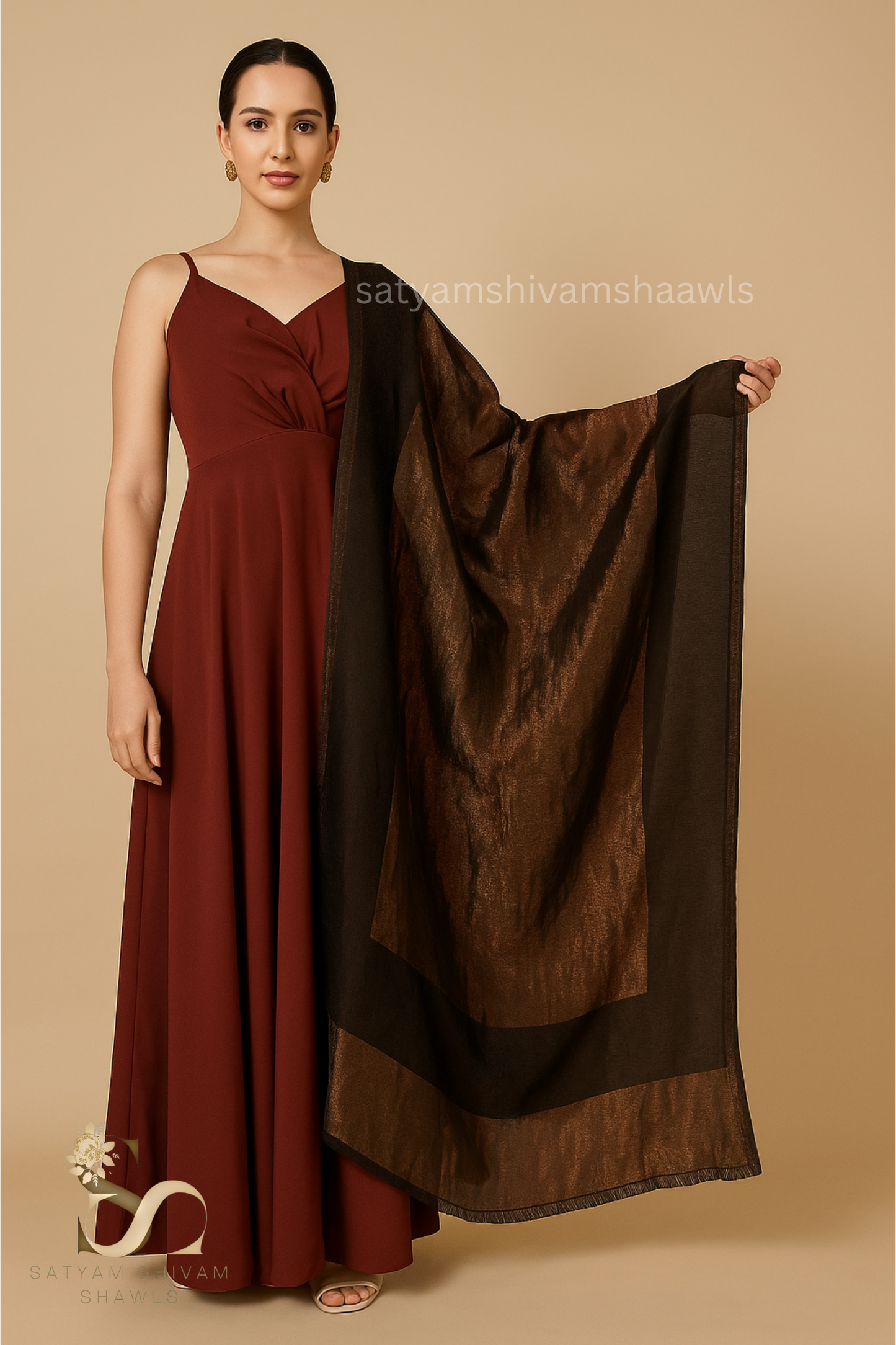 Women reversible moonlight zari border fine wool Stole