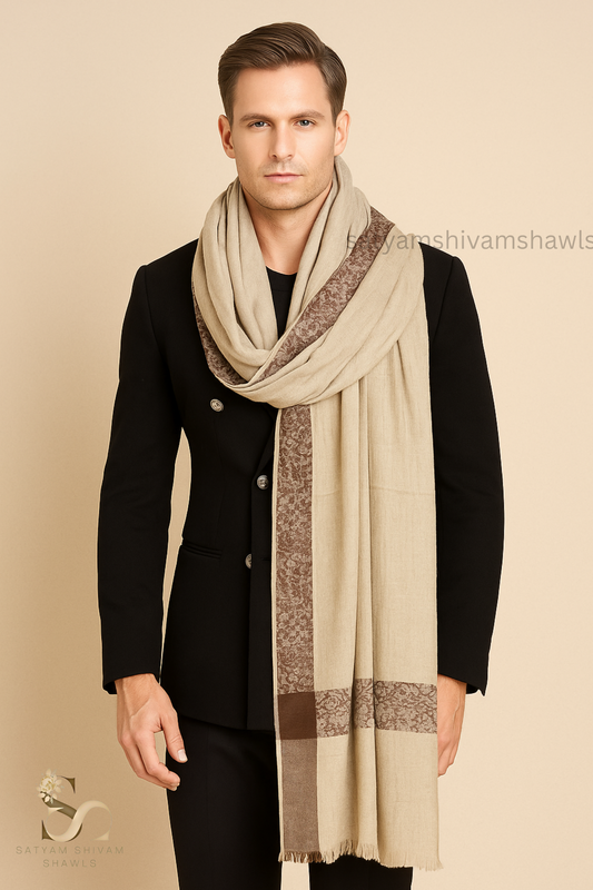 PASHMINA WOOL BORDER WEAVED SHAWL, SOFT, WARM AND LIGHT WEIGHT,BIG SIZE