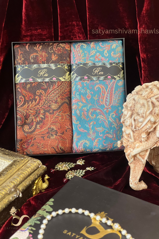His And Her Set Of 100% pure wool shawls With Premium Gift Box Packaging