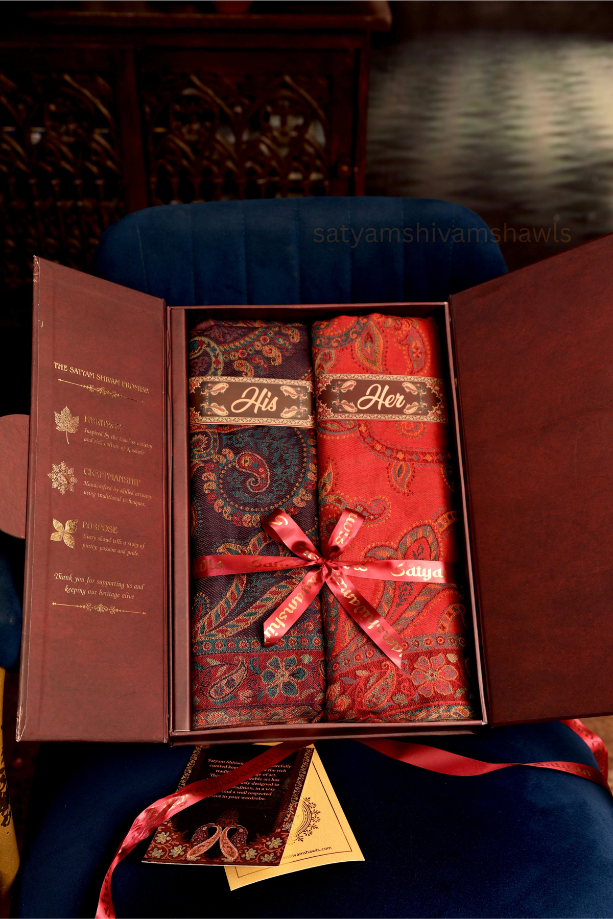 His And Her Set Of jamawar silk stoles With Premium Gift Box Packaging