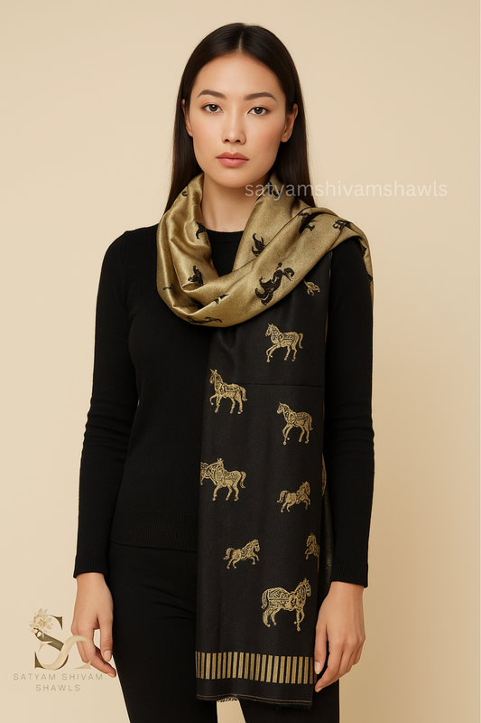 Twilight reversible horse moonlight design stole ,black