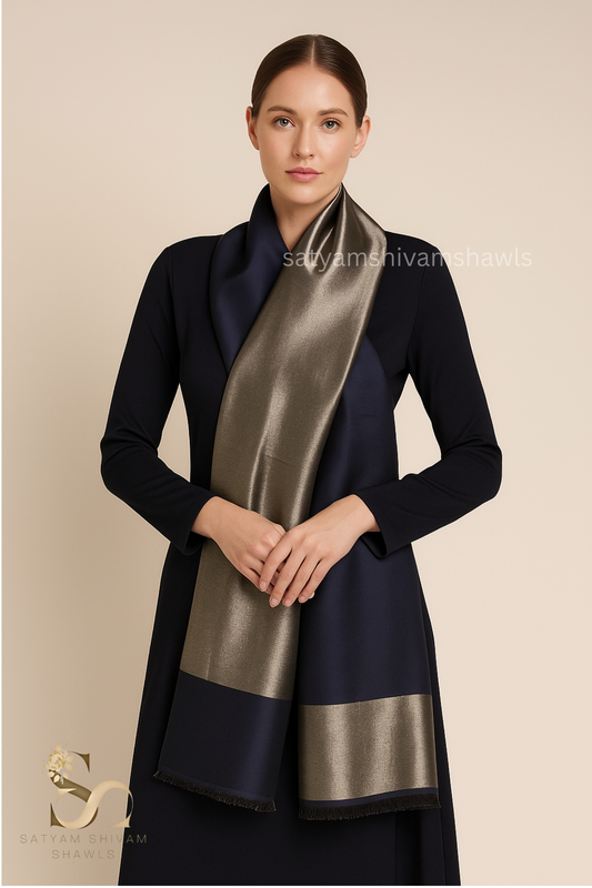 moonlight zari reversible shawl, navy blue