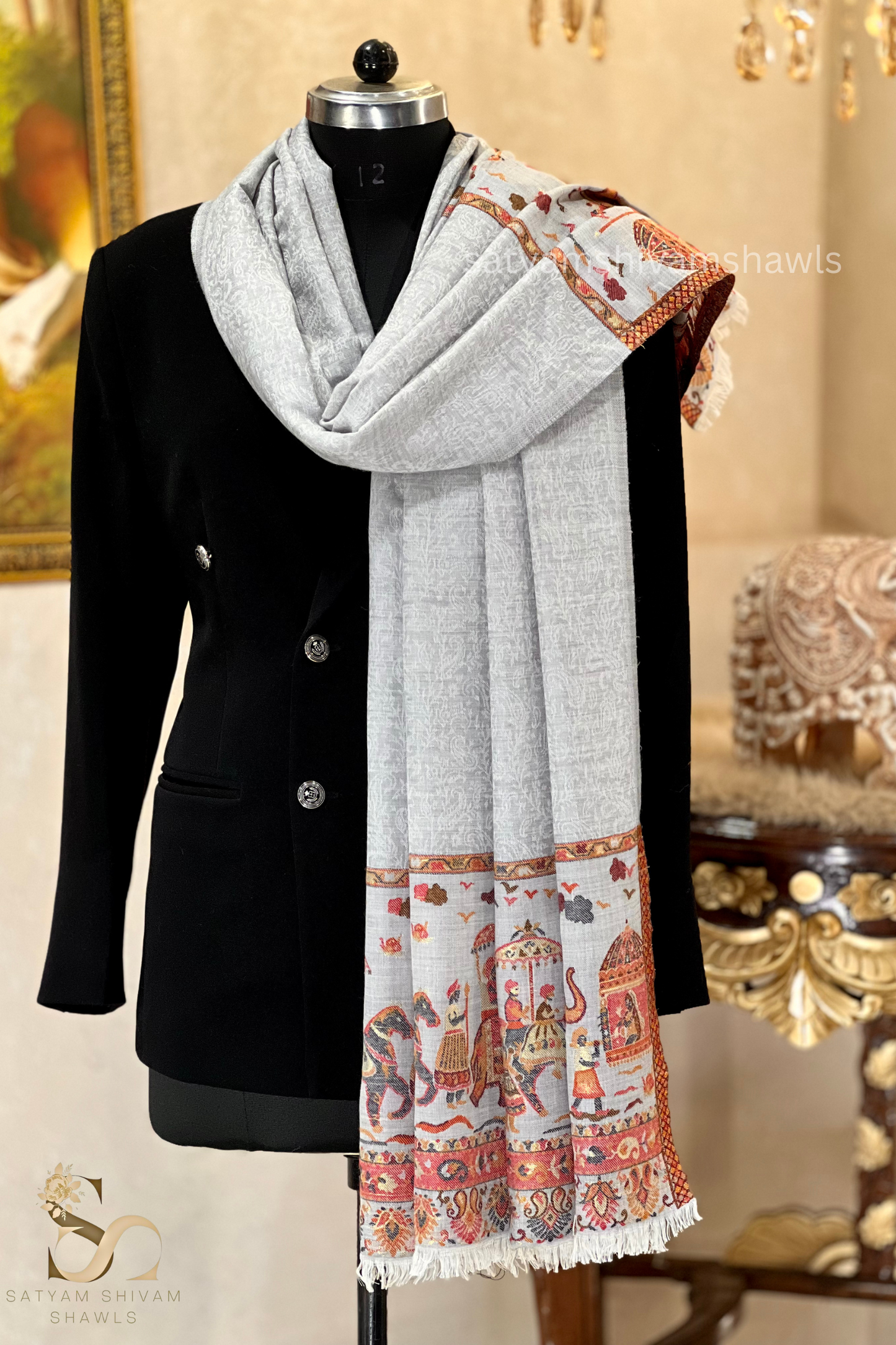 DHOLI PALLA KANI ZARI  WEAVE PURE WOOL  SHAWL,WARM AND SOFT,