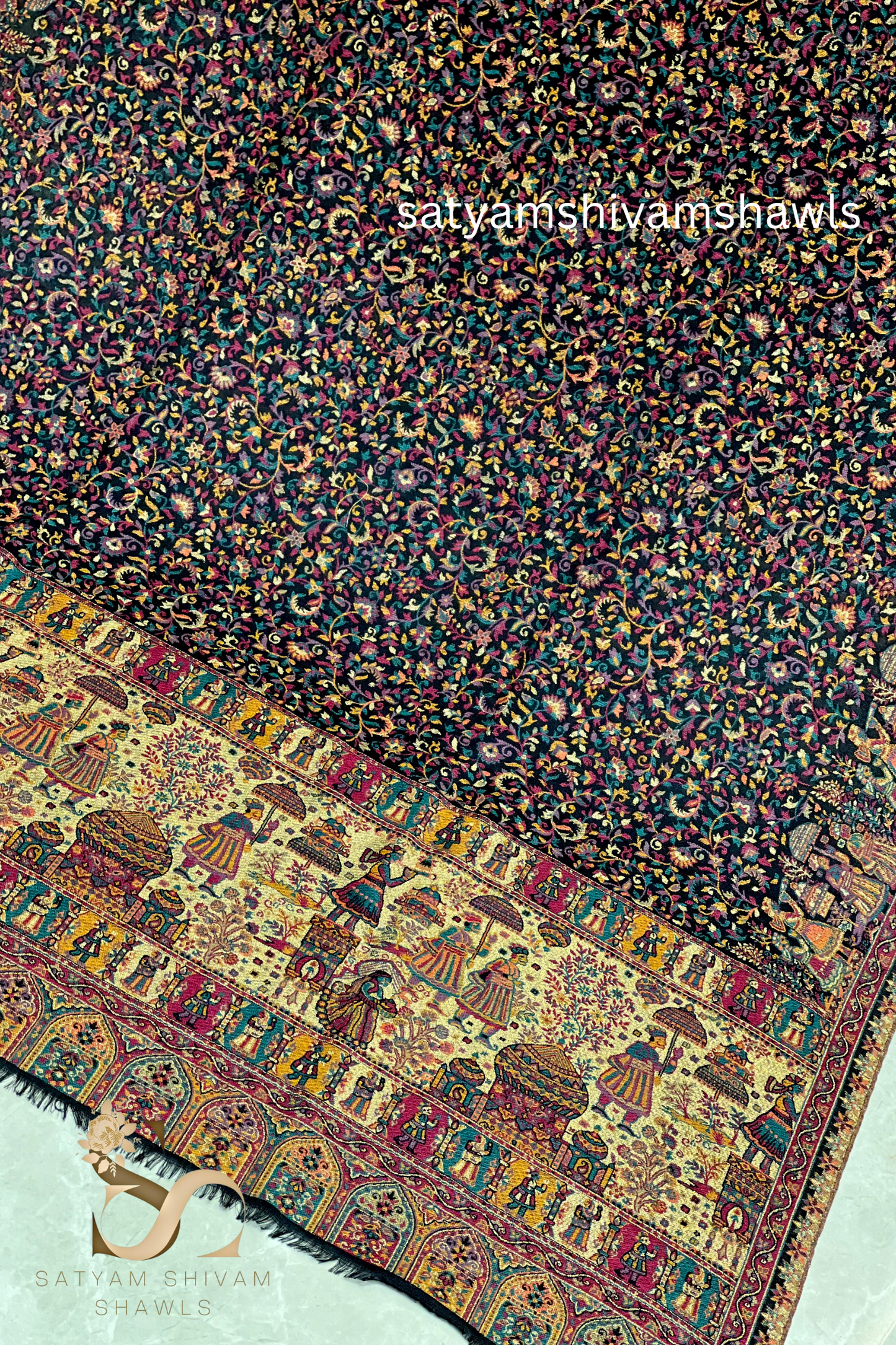 MOONLIGHT MUGHAL DARBAR PALLA PASHMINA BLEND WOOL SHAWL