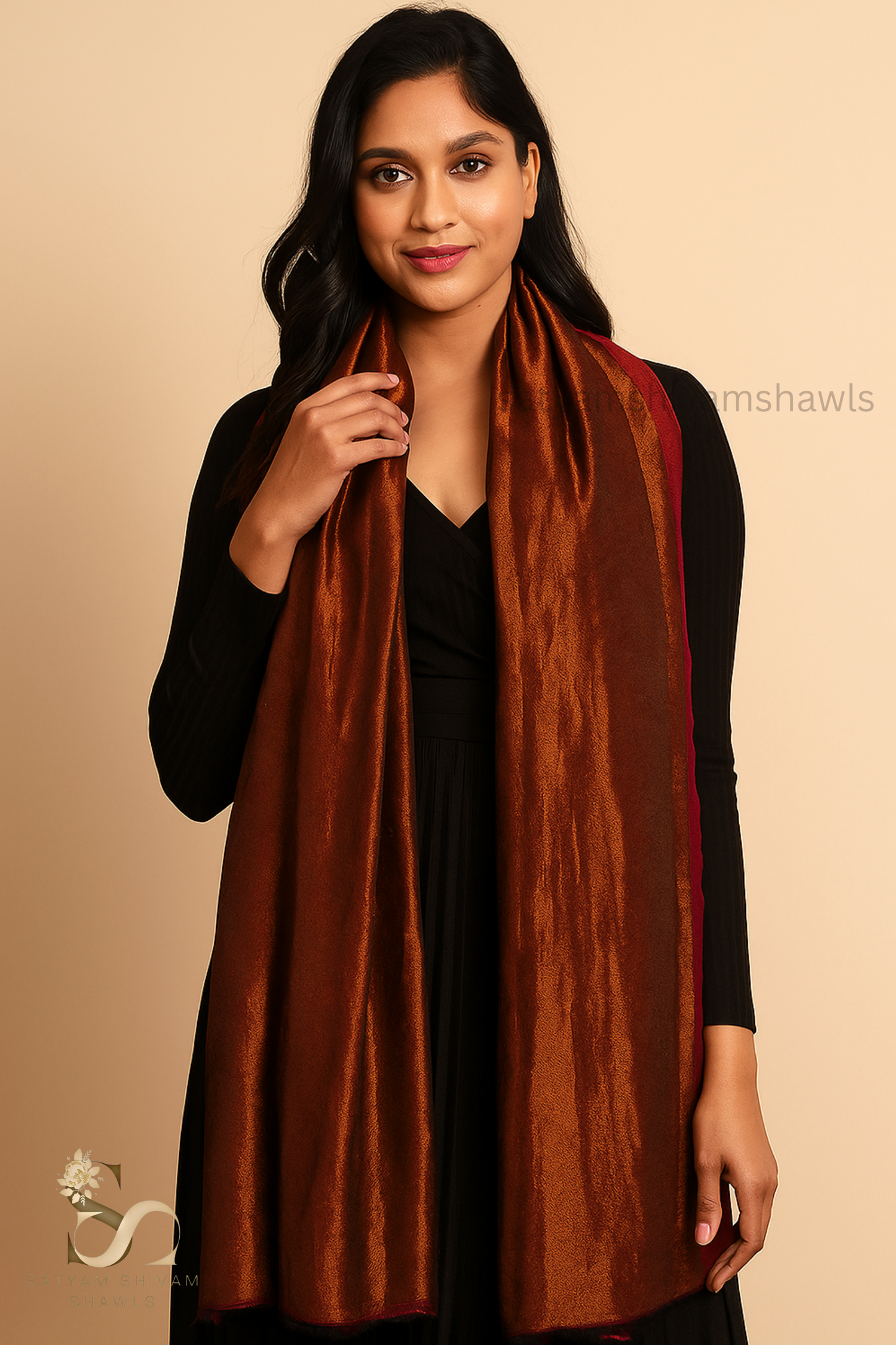 Twilight reversible Collection, Metallic Thread Weave, Fine Wool, marron ,gold