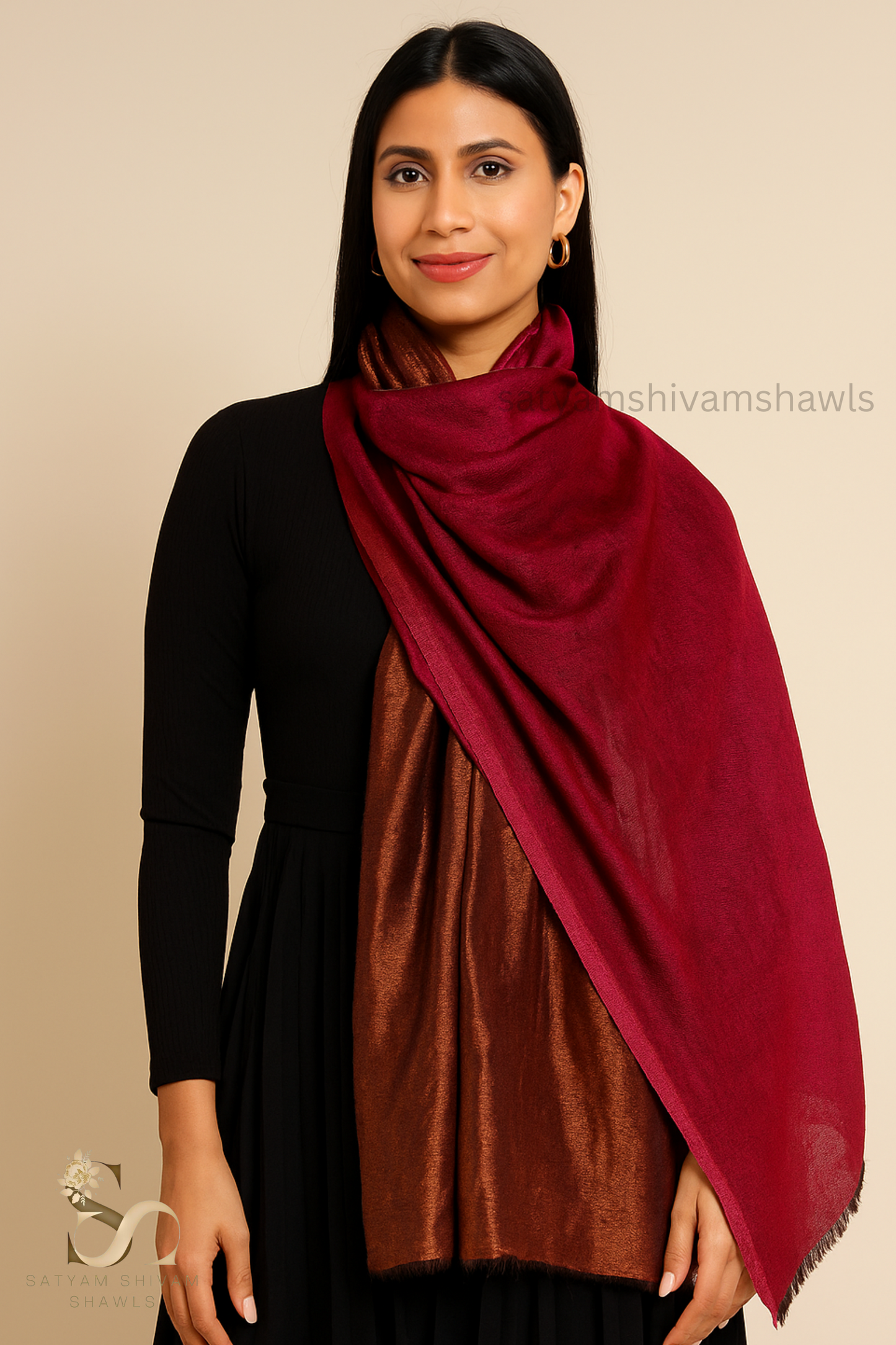 Twilight reversible Collection, Metallic Thread Weave, Fine Wool, marron ,gold