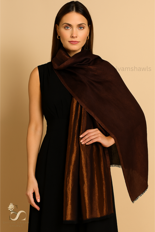 Twilight Collection, Metallic Thread Weave, Fine Wool, coffee ,gold