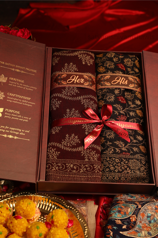 His And Her Set Of 100% pure wool stoles With Premium Gift Box Packaging