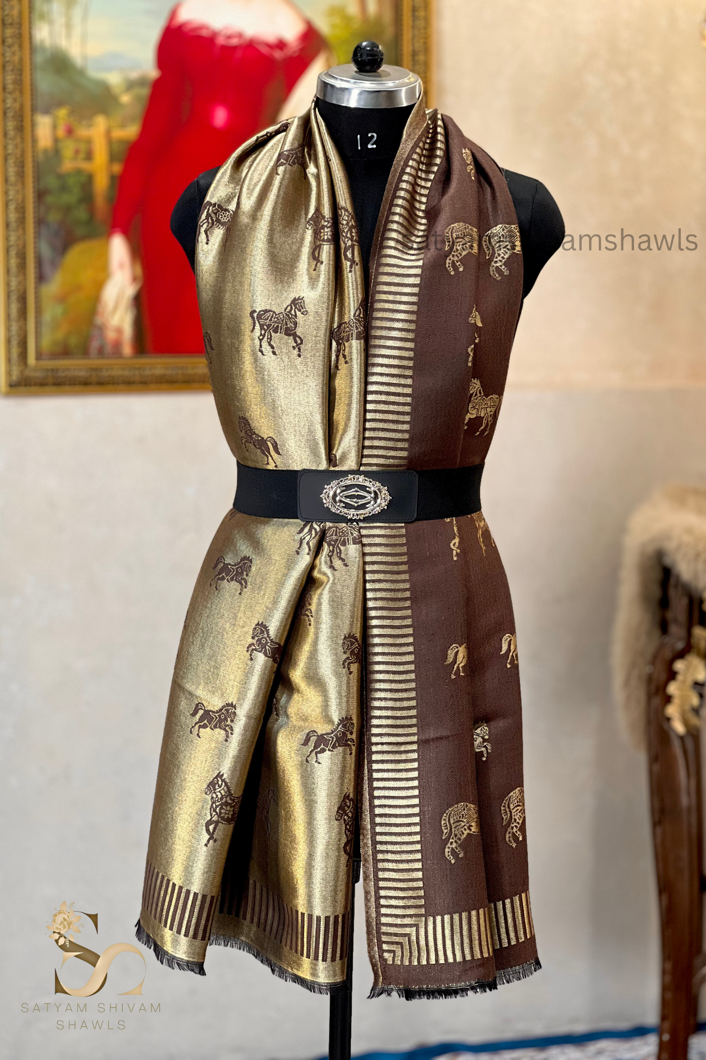 Twinlight reversible horse moonlight design stole ,coffee