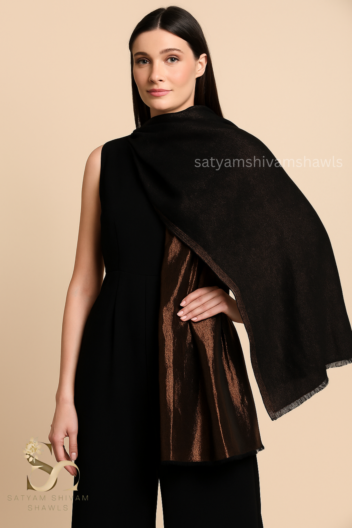 Twilight Collection, Metallic Thread Weave, Fine Wool, black ,gold