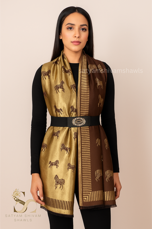 Twinlight reversible horse moonlight design stole ,coffee
