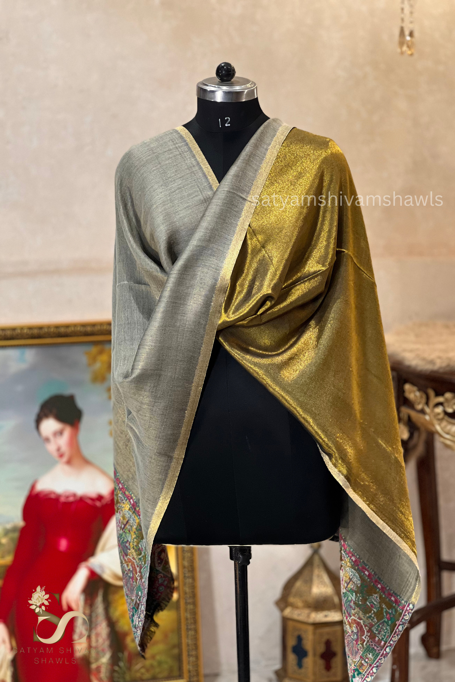 Twilight moonlight reversible kani palla stole, soft & warm,grey