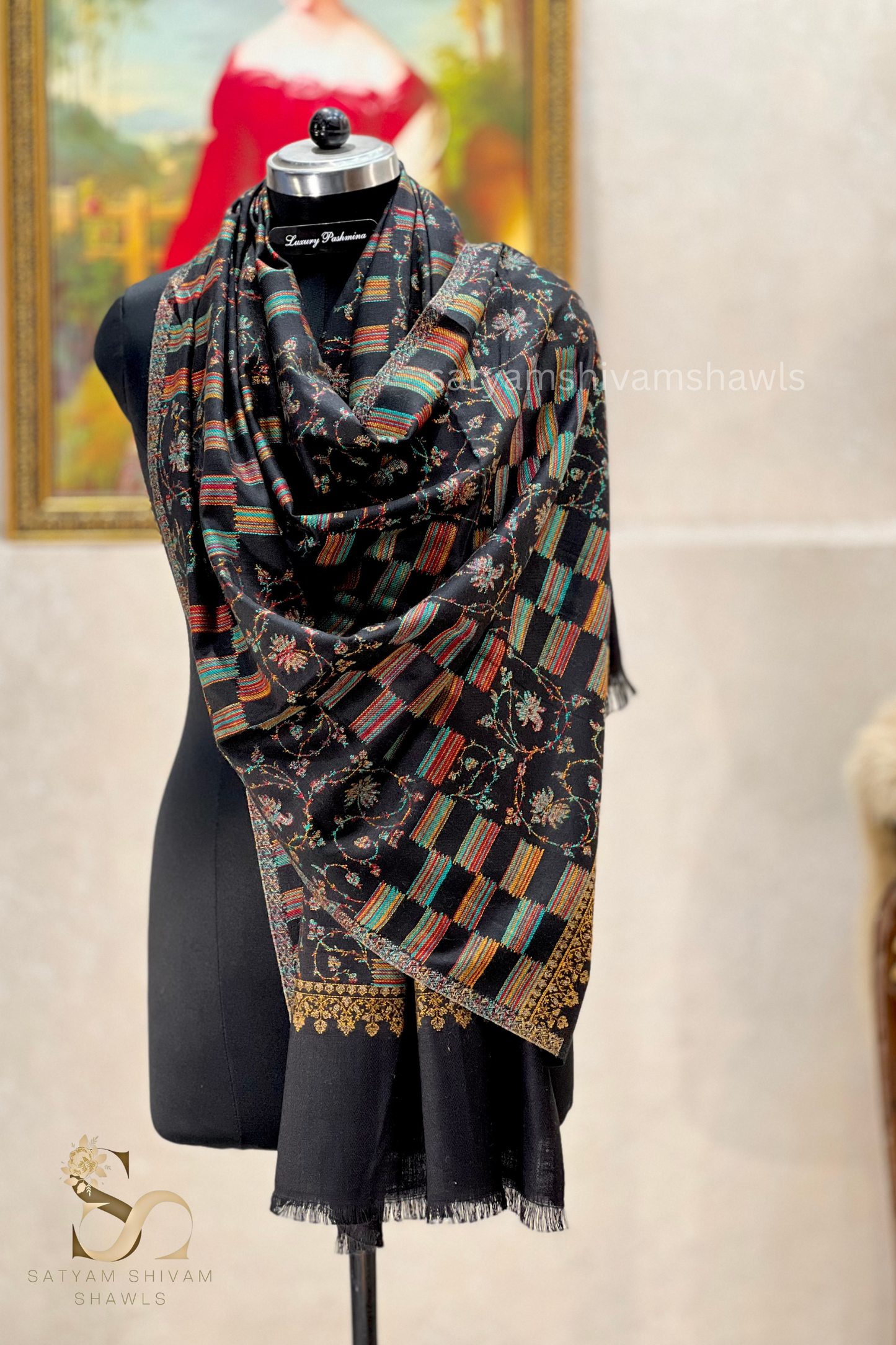 Pure wool kani stole,black