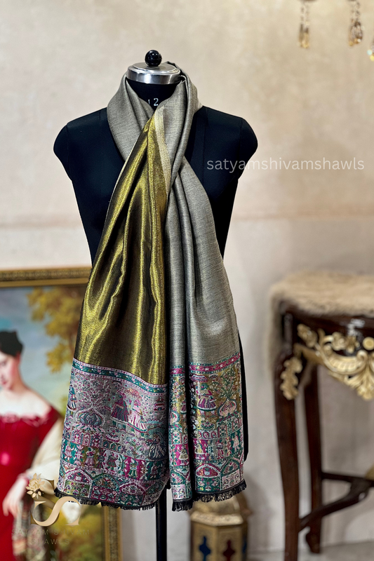 Twilight moonlight reversible kani palla stole, soft & warm,grey