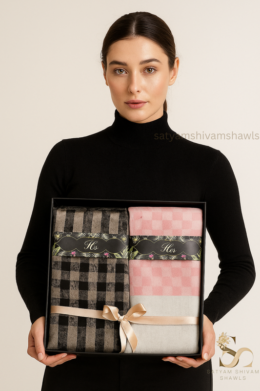 HIS AND HER SET OF MENS & WOMEN FINE WOOL CHECK STOLE