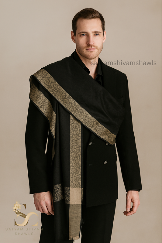 PASHMINA WOOL BORDER WEAVED SHAWL, SOFT, WARM AND LIGHT WEIGHT,BIG SIZE