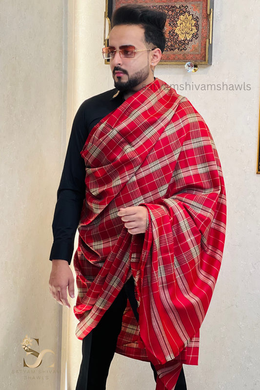 Mens Woven Check Shawl  Lohi Light Weight - Fine Wool , full size