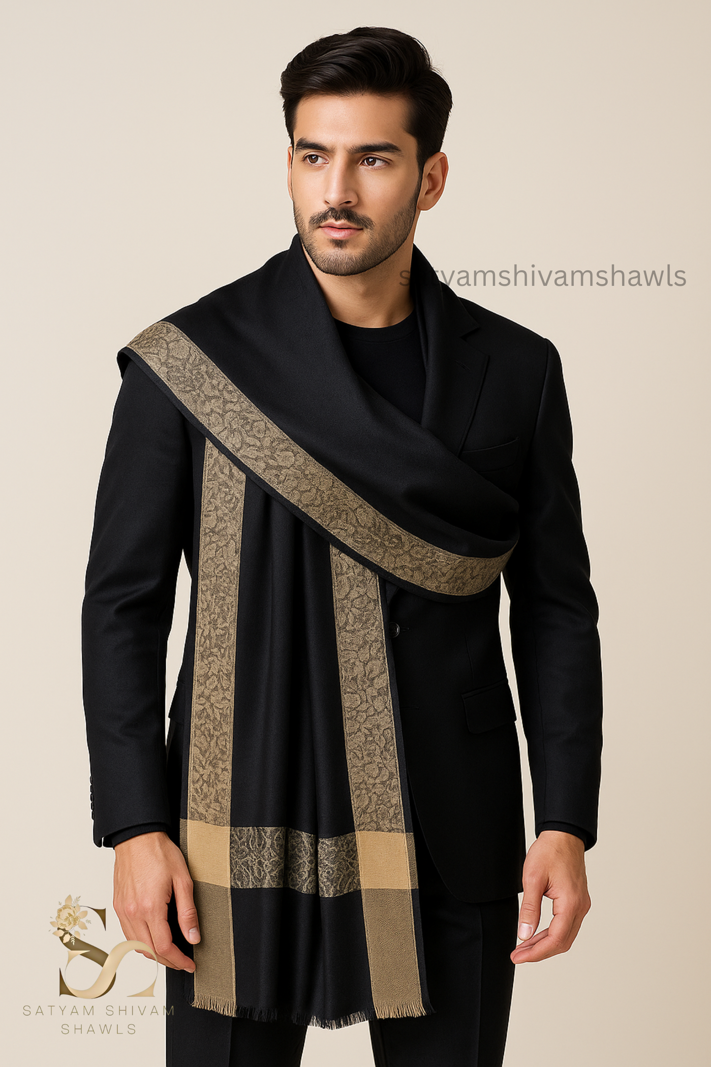 PASHMINA WOOL BORDER WEAVED SHAWL, SOFT, WARM AND LIGHT WEIGHT,BIG SIZE