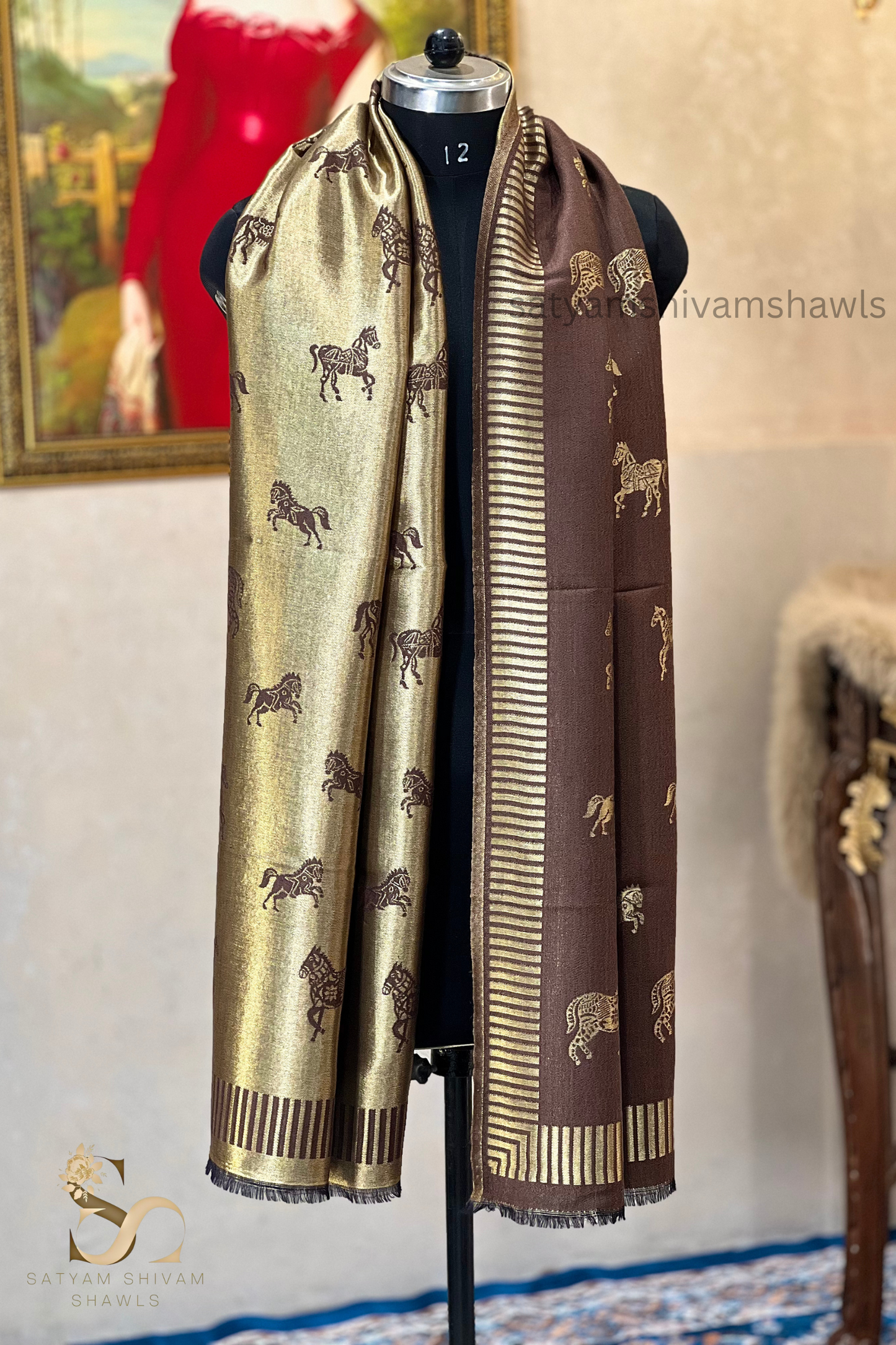 Twinlight reversible horse moonlight design stole ,coffee