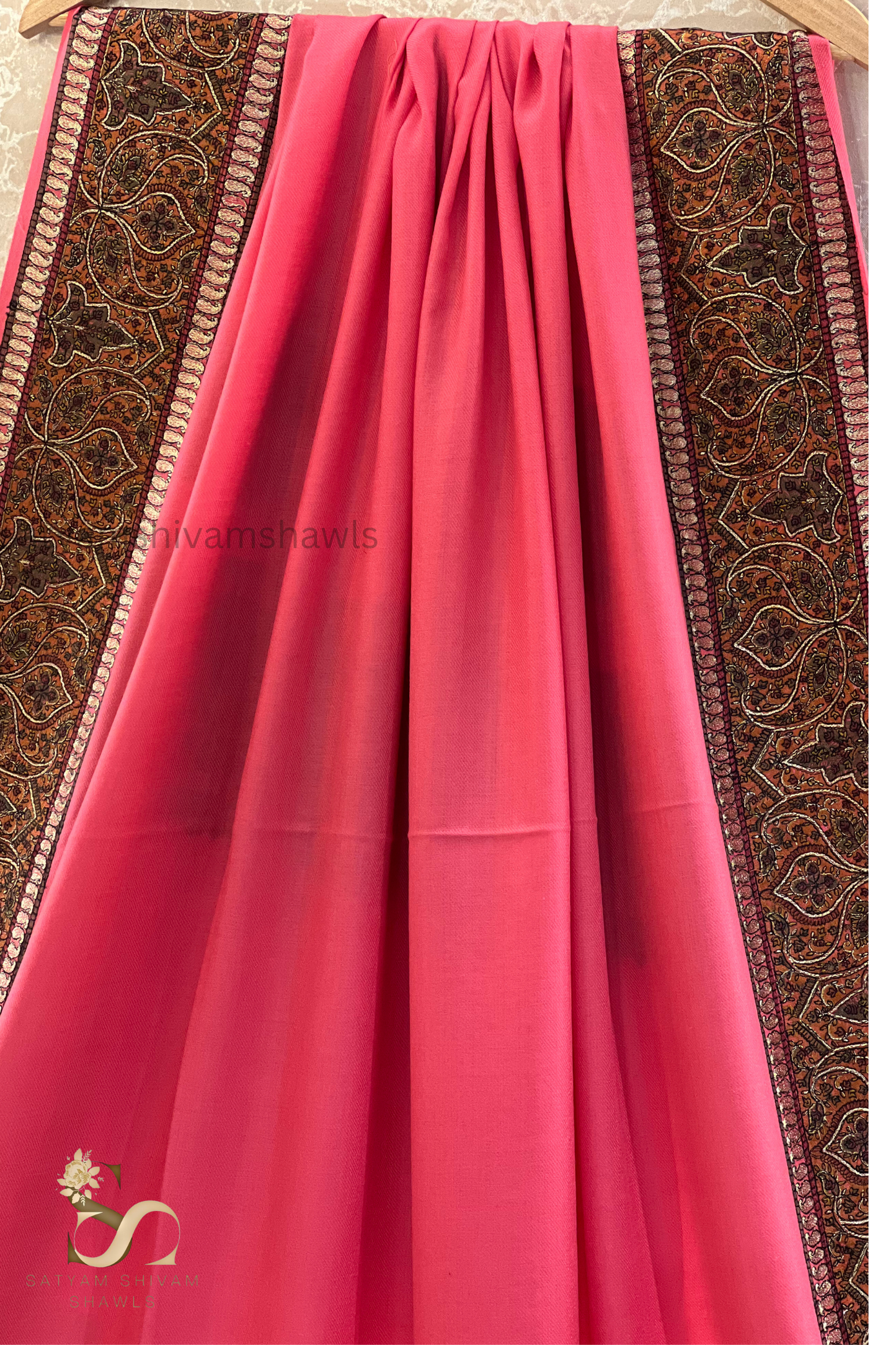 paper mashe kundan zari border shawl ,gajri