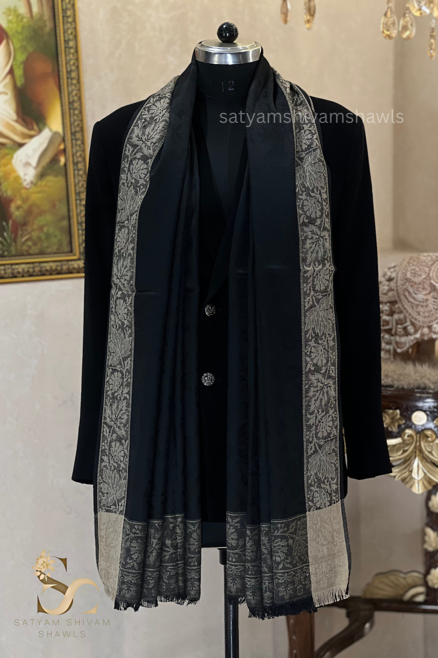 PURE WOOL SELF STRIPS WITH BORDER DESIGN SHAWL,WARM & SOFT,