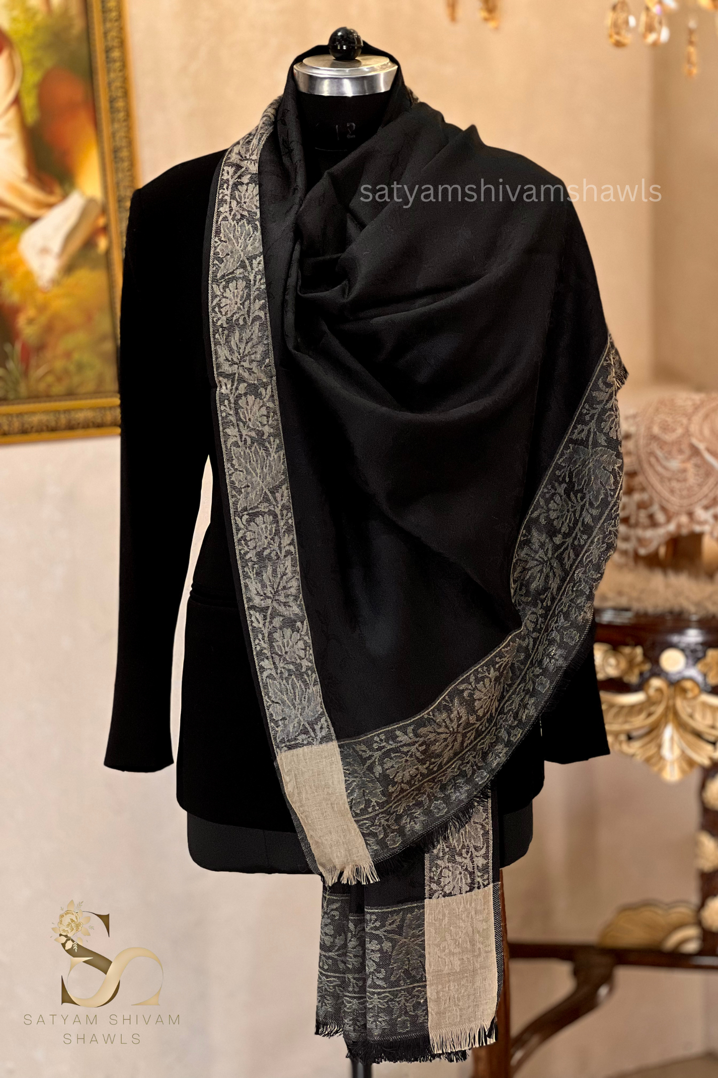 PURE WOOL SELF STRIPS WITH BORDER DESIGN SHAWL,WARM & SOFT,