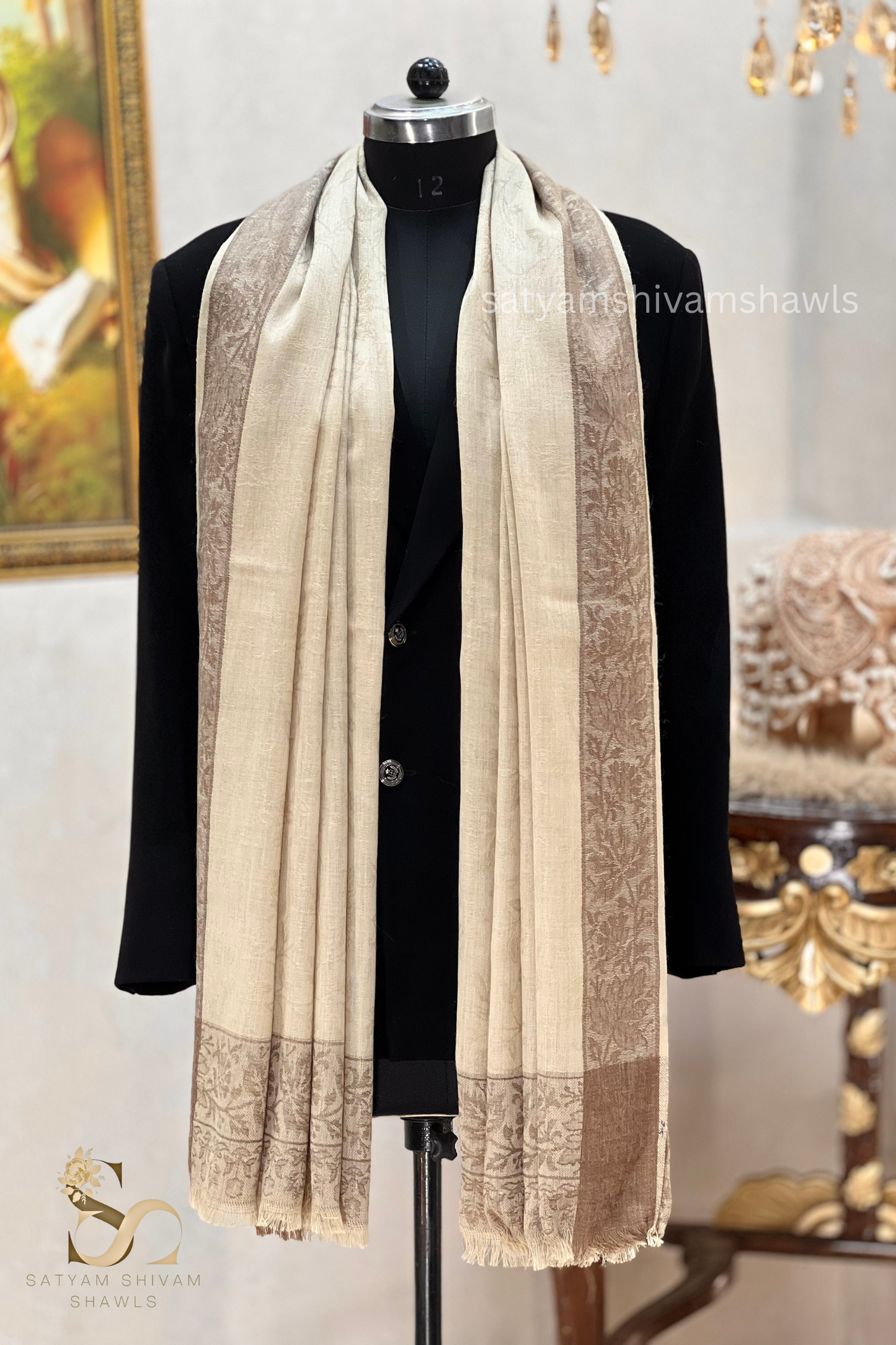 PURE WOOL SELF STRIPS WITH BORDER DESIGN SHAWL,WARM & SOFT,