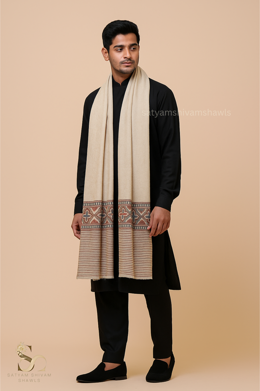 luxury pashmina fine wool shawl palla with self design ,light skin