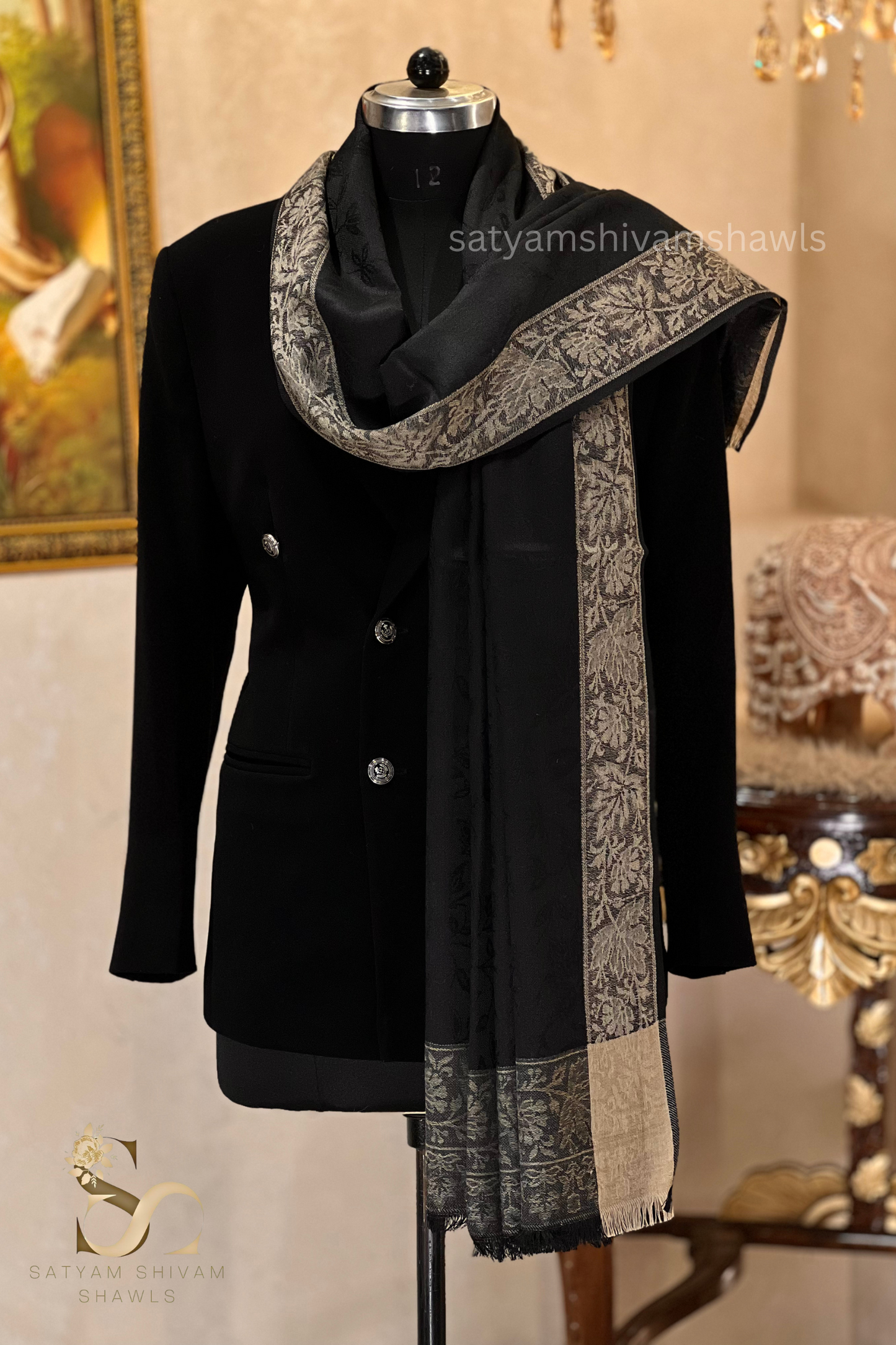 PURE WOOL SELF STRIPS WITH BORDER DESIGN SHAWL,WARM & SOFT,