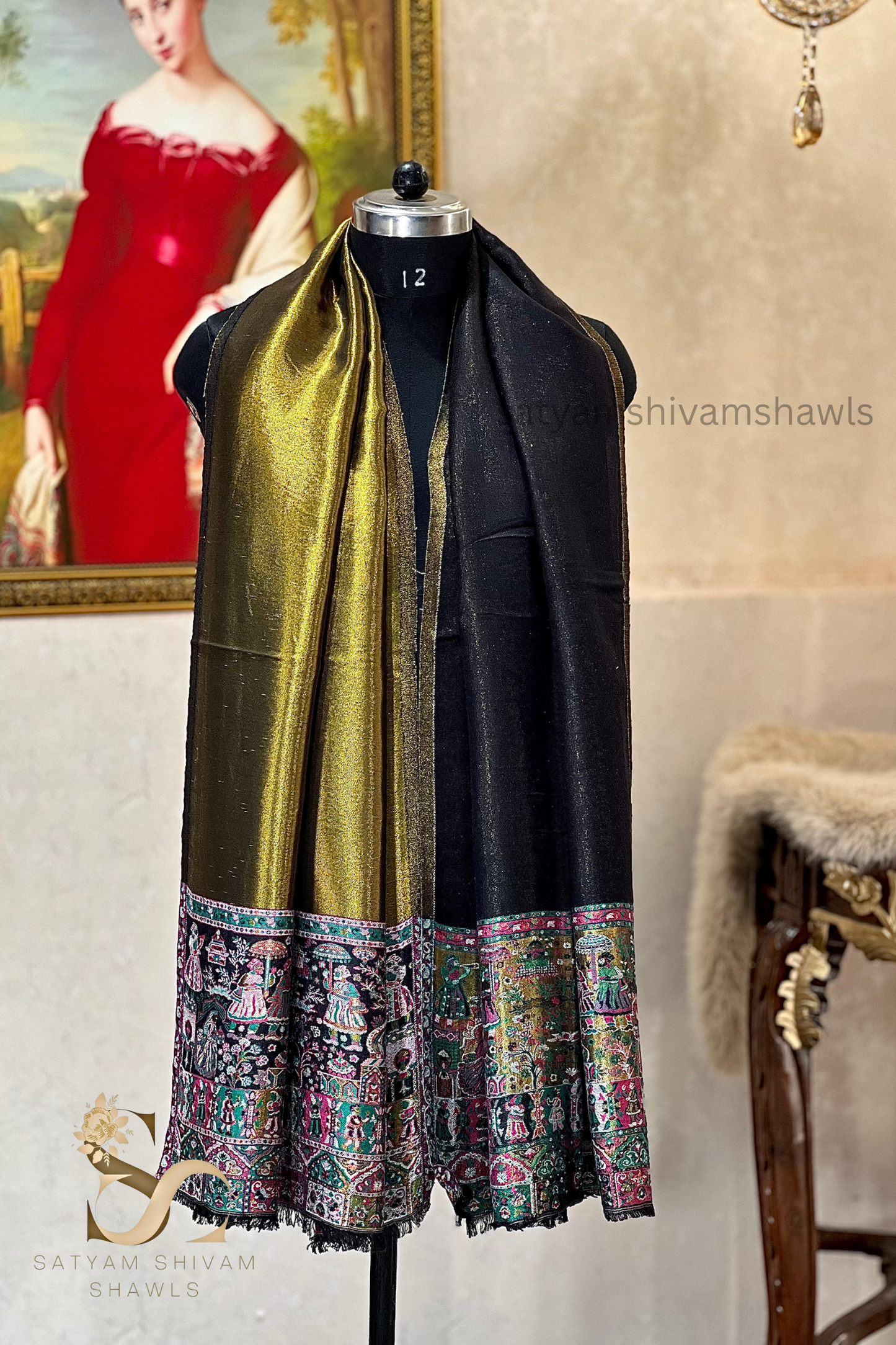Twilight moonlight reversible kani palla stole, soft & warm,black