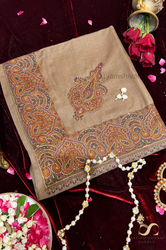 papear mashe kundan zari border shawl ,