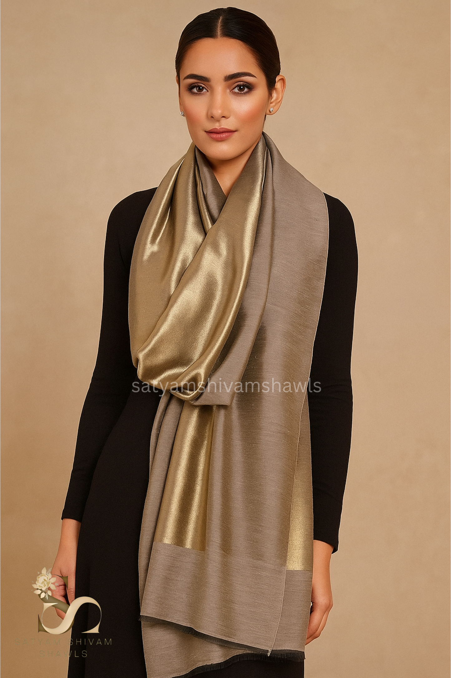 Noor-e-zari twilight reversible (STOLE) RICH BEIGE