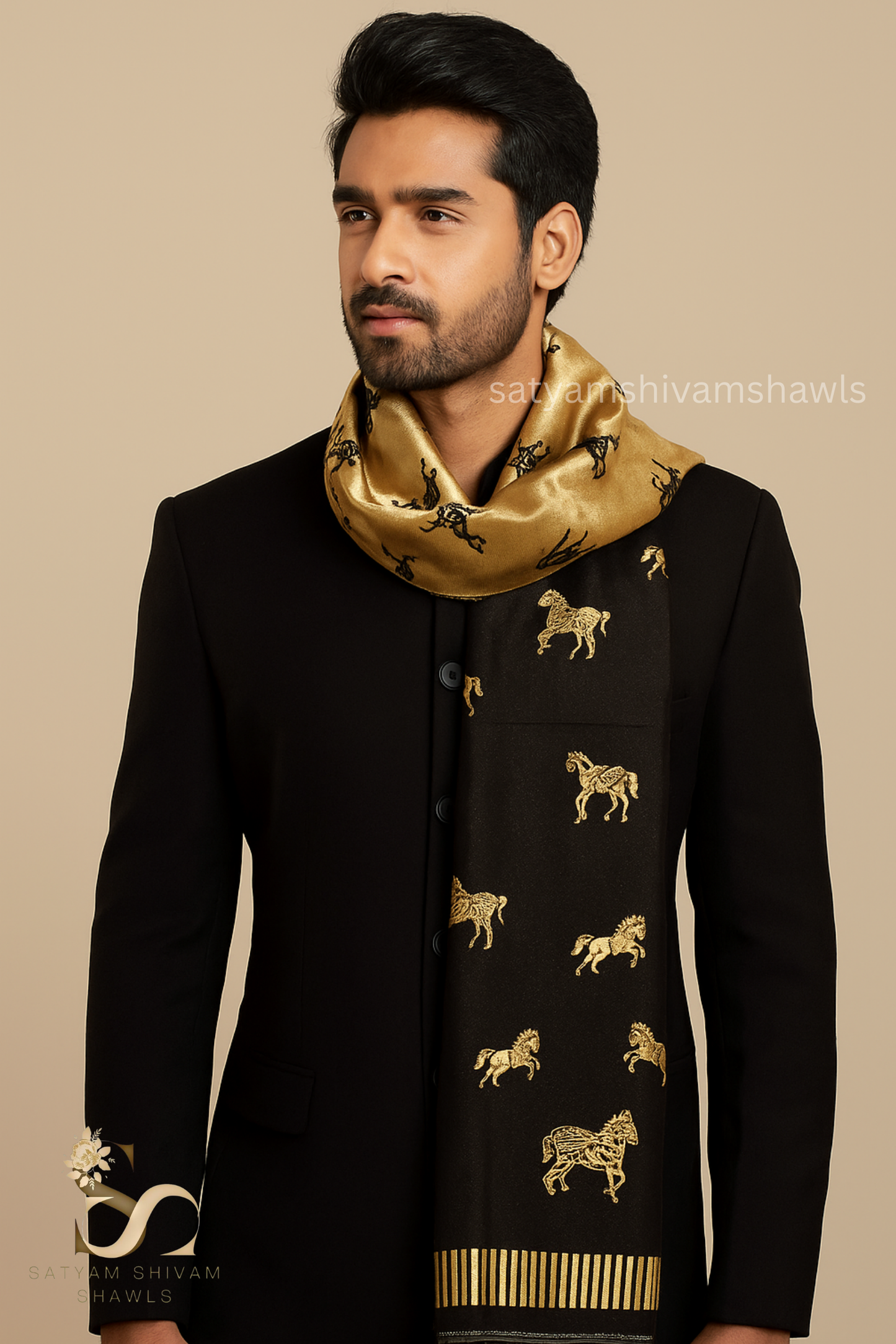 Twilight reversible horse moonlight design stole ,black