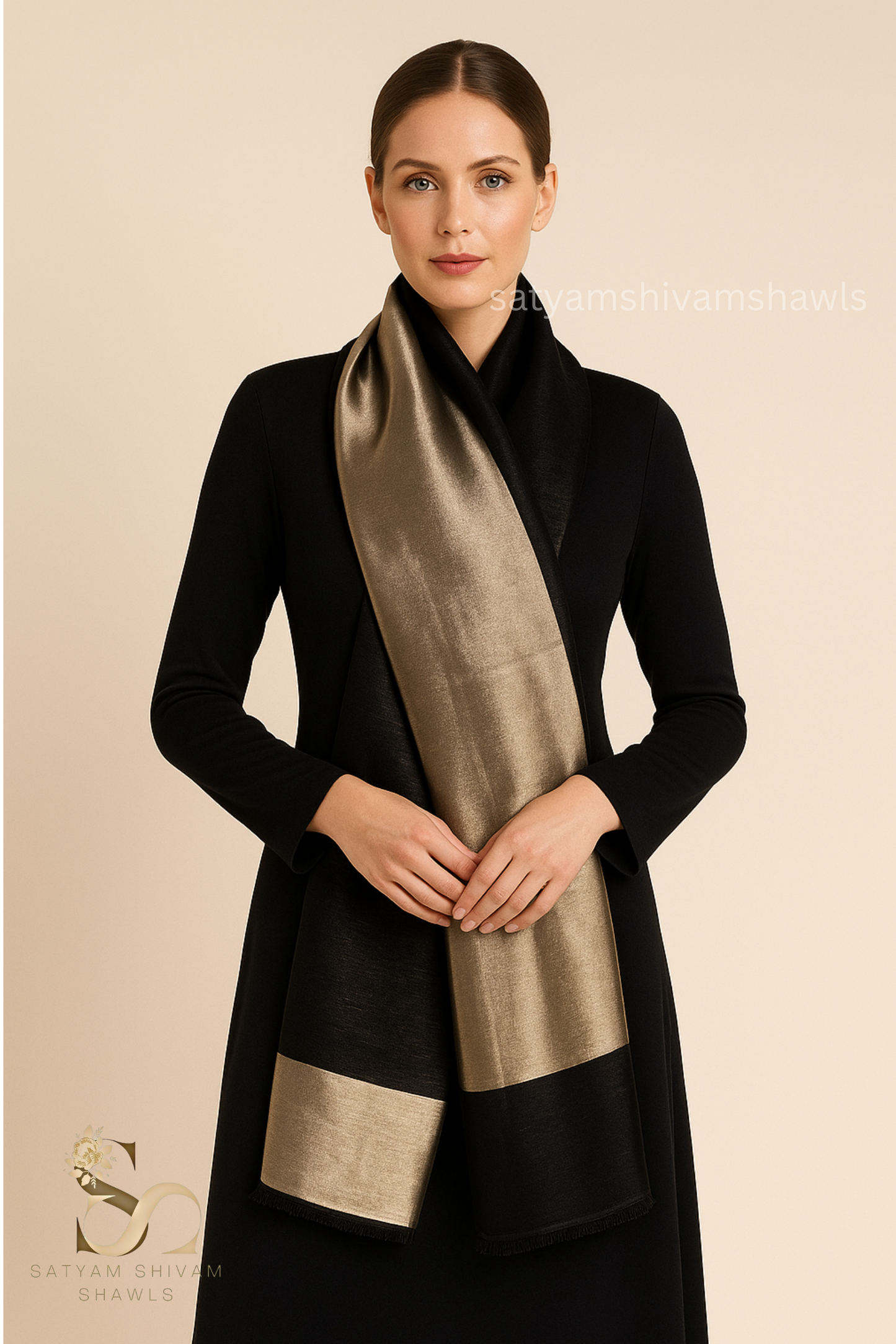 moonlight zari reversible shawl, black