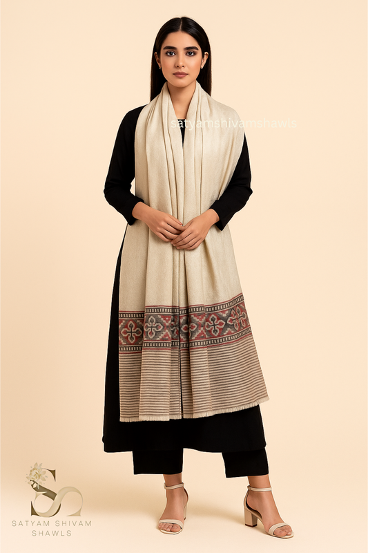 luxury pashmina fine wool shawl palla with self design ,light skin