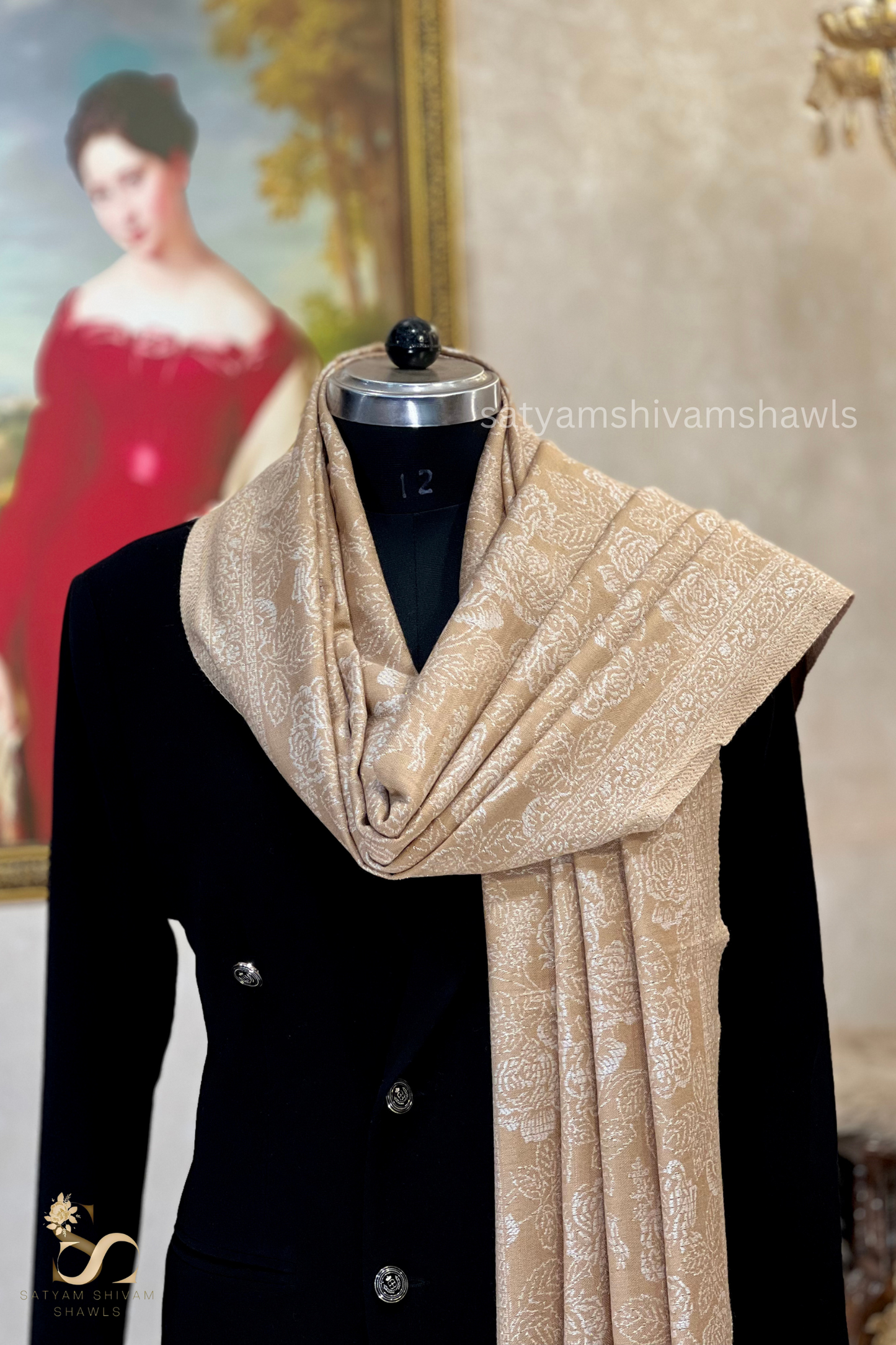 purewool zari wevaed stole light colour